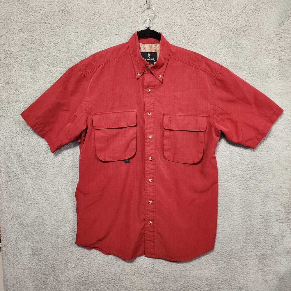 Browning Mens Fishing Hunting Button Down‎ Shirt Red Size Medium Activewear